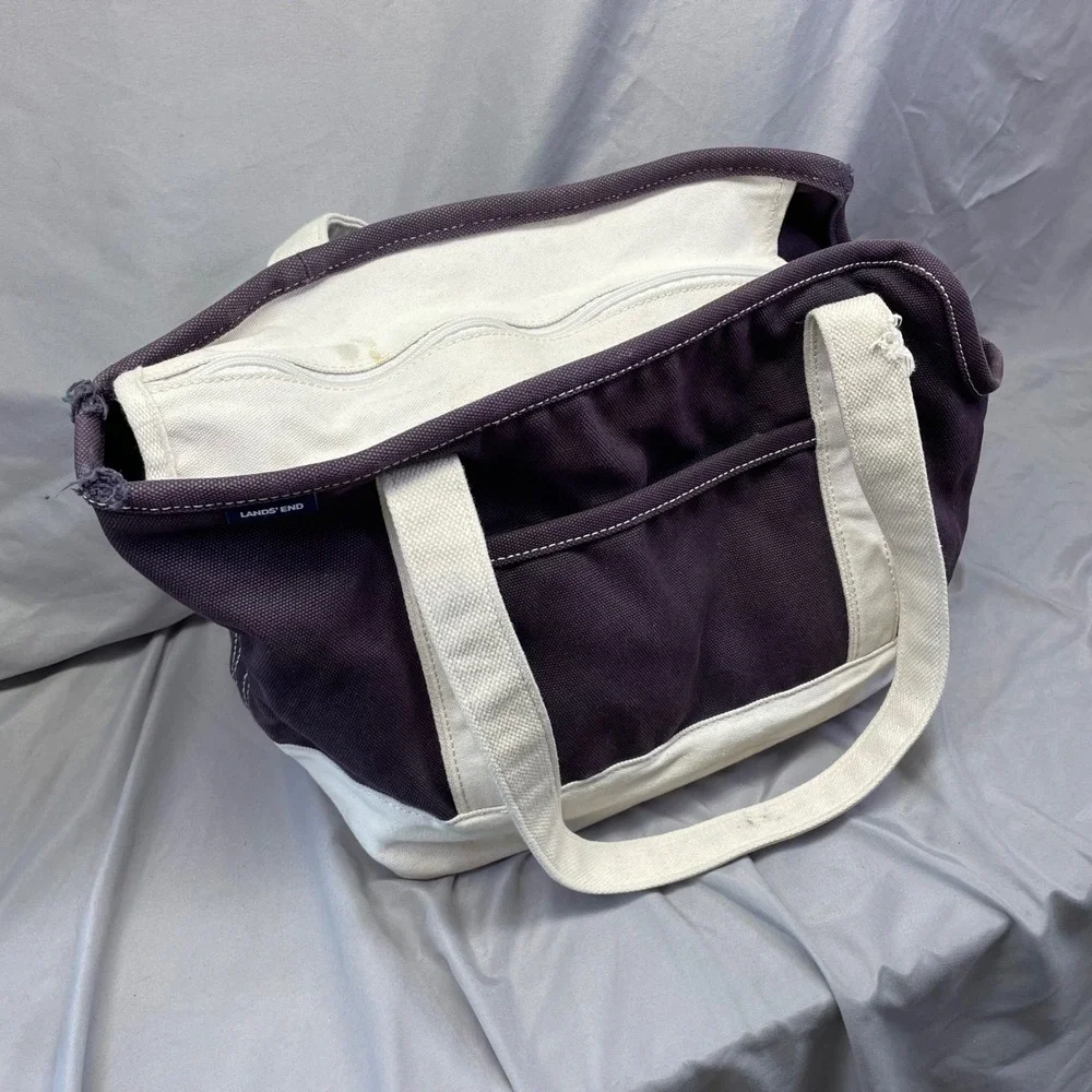Lands' End Purple Canvas Pet Carrier Tote Bag Small Dog Cat Zip Top Mesh Window